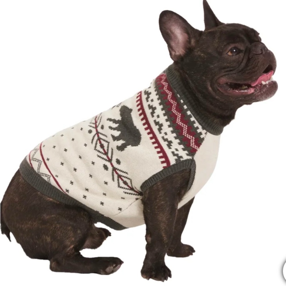 Lands' End Festive Dog Sweater in Cream and Gray